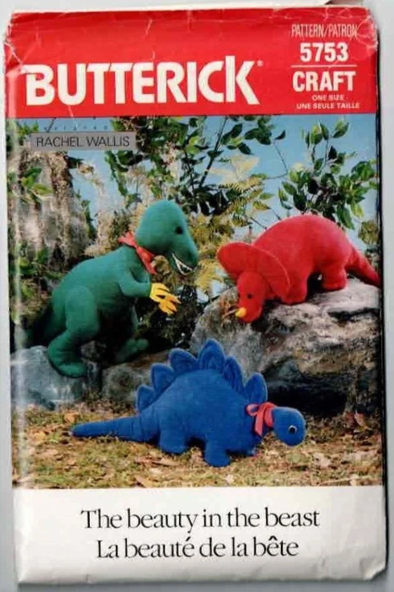 Juguete de dinosaurio patrón Butterick 5753 Triceratops T-Rex sin cortar FF años 80 vintage Foto 1 de 2
