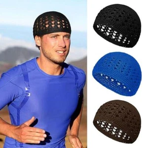 Einfarbige Häkel Beanie Mützen dehnbar Baumwolle Totenkopf Mütze Kufi Mütze für Muslim - Bild 1 von 22