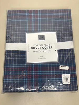 Funda nórdica a cuadros Pottery Barn Teen Twin Stadium azul dormitorio PB clásica Foto 1 de 4