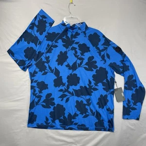 $ 155 NEU G/FORE 1/4-Reißverschluss Pullover Herren XL blau Ton Blumenmuster luxuriöses Golfshirt G4 - Bild 1 von 14
