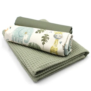 Waffelstoff Set + 2x Baumwollstoff je 0,5m x 1,5m Stoffpaket Afrika Tiere Set25 - Bild 1 von 7