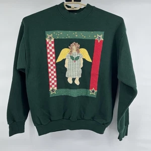 Vintage Holiday Christmas Angel Sweatshirt Large Crew Sweater 90's Embroidered - Picture 1 of 9