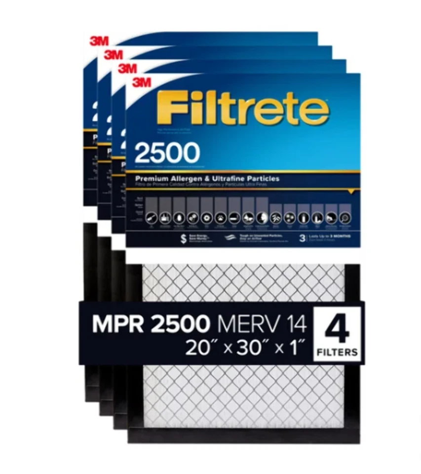 Filtro 3M 2500 Series Filtrete 1", paquete de 4, 20x30x1 (caja abierta) Foto 1 de 1