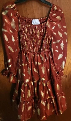 Vestido de férias de Ação de Graças outono vermelho e dourado para meninas edições raras tamanho 8 - Imagem 1 de 4