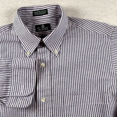 Camisa de vestir de sastrería Surrey de una sola aguja para hombre 15,5 azul a rayas algodón Oxford Foto 1 de 4