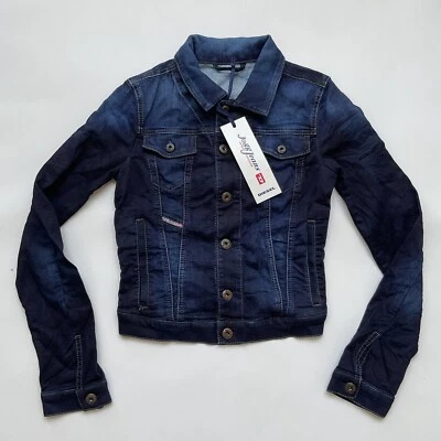 $348 Diesel Women’s Fringi-Ne Denim Jacket JoggJeans Division Blue Size 2XS - Image 1 of 4