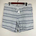 J Jill Love Linen Shorts Women's Size Large Blue White Stripes Tassel Pockets