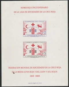 Sellos Chile 1969 Sc 346 El 50 Aniversario Liga de Sociedades Cruz Roja Hoja MNH - Imagen 1 de 2