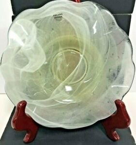  Mid-Century Modern White Translucent  Opalescent Art  Glass Bowl Hand Made 