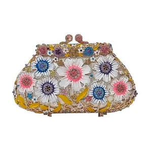 Fancy Vintage Flower Rhinestone Clutch Multicolor Floral Crystal Evening Bag ... - Picture 1 of 6
