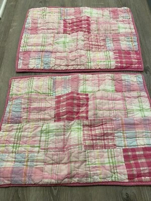 2 POTTERY BARN Kids Pink Madras Patchwork Plaid Quilted Pillow Shams - Image 1 of 4
