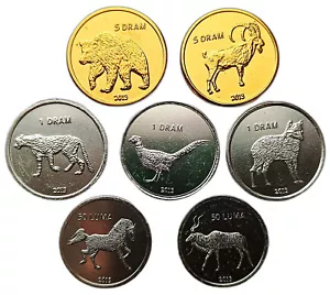 NAGORNO-KARABAKH - SET DI 7 MONETE: 50 LUMA - 5 DRAM 2013 ANIMALI UNC - Foto 1 di 2
