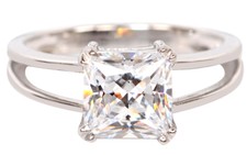 Real 14KT White Gold 2.00Ct Superb Princess Shape Solitaire Women's Ring