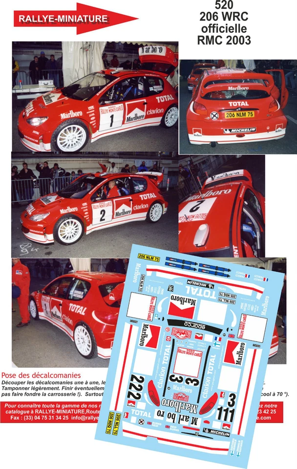 DECALS 1/24 REF 0520 PEUGEOT 206 PANIZZI RALLYE MONTE CARLO 2003 WRC RALLY - Photo 1/1