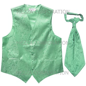 Nuevo Chaleco Esmoquin Paisley Para Hombre Ascot Corbata Baile de graduación Fiesta Verde Aguamarina Boda Formal - Imagen 1 de 3
