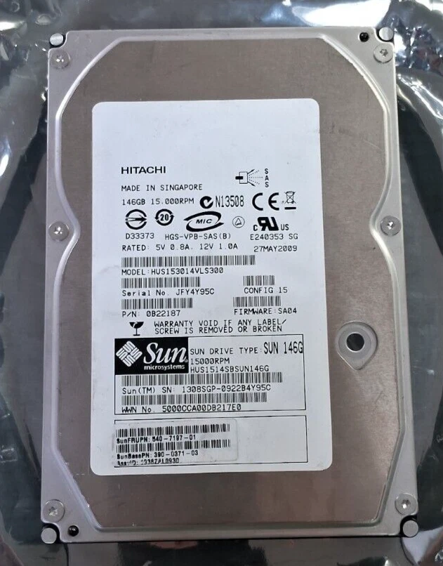 Sun (390-0371) 146GB SAS Hard Drive 15K RPM (540-7197) - Image 1 of 1