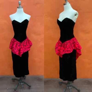 Vintage 1980s prom DRESS Black Velvet Peplum JESSICA MCCLINTOCK Party Cocktail - Picture 1 of 8