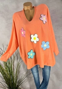 Butterweicher feinstrick Pullover OVERSIZE Italy BUNTE BLUMEN coral 38 40 42 44 - Bild 1 von 7