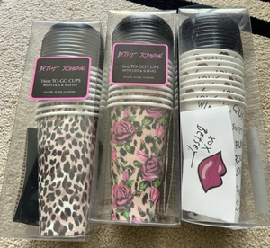 (3) Betsy Johnson To Go Tapas-Mangas 16 Oz 10 Tazas por Paquete Nuevo en Caja - Imagen 1 de 2