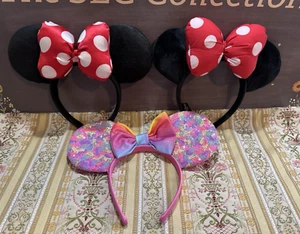 Disney Parks Satin Polka Dot Bow Ears Minnie Mouse Pink Sequins Headband LOT - Picture 1 of 12
