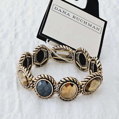 Brazalete elástico Dana Buchman antiguo con textura tono dorado tono tierra nuevo con etiquetas Foto 1 de 4