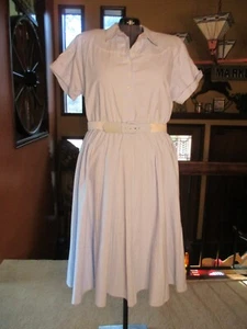 Vtg 90' Positive Attitude 22 / 1X Blue Cotton Belted Cottage Fit & Flare Dress - Picture 1 of 7