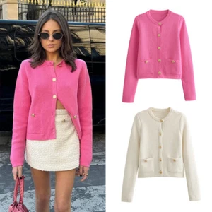 2025 Spring Womens New Button Knitted Cardigan Coat Slim Fit Casual Sweater Chic - Picture 1 of 32
