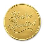Gold You're Invited Round Embossed Foil Seals, 48 Count