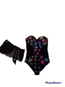 Joe Boxer Badeanzug Damen Small Schwarz Bügel Bikini Blumen Trägerlos Strand - Bild 1 von 6