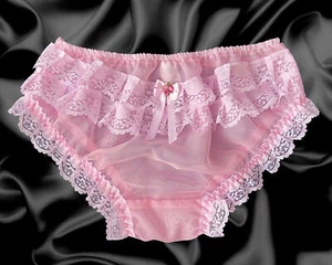 Baby rosa Rüschen Sissy durchsichtig weich Nylon Satinschleife Höschen Schlüpfer Größe 10-20 - Bild 1 von 7