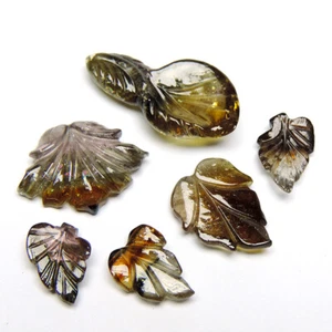 Green Tourmaline Leafs, 6 PCS 39.40 CARAT TOURMALINE GEMSTONE LEAF CARVINGS - Picture 1 of 8