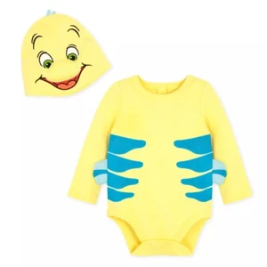 Disney Store Flounder Baby Bodysuit The Little Mermaid Ariel Costume Yellow Fish - Picture 1 of 5