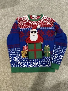 Jolly Sweaters Adult Medium Santa Present Drink Pouch Ugly Christmas Sweater - Picture 1 of 4