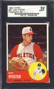 1963 TOPPS # 521 DAN PFISTER,KC A`S-SGC 88(8.5)++++++VIVID SP LOW POP BEAUTY !