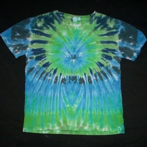 Organic Tie Dye Child T-Shirt Small 8 Blue & Green Sunburst Tye Dyed Fair Trade - Picture 1 of 1