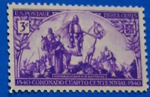 Estampilla única de Estados Unidos de 3¢ Scott #898 Coronado Cuarto MNH 1940. - Imagen 1 de 3