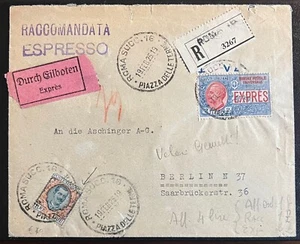 REGNO D' ITALIA-BUSTA RACCOMANDATA ESPRESSO-DA ROMA PER BERLINO 1925 - Foto 1 di 3