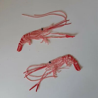 Pair of Pink Shrimps Handmade Embroidered Patches - Image 1 of 4