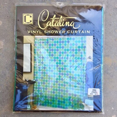 Catalina Retro Lunares Cortina de Ducha Vinilo Groovy Twister 70x72" Azul Verde  Foto 1 de 4