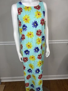 Vintage NOS Cotton Connection Dress Women’s Large Floral Linen maxi blue flowers - Picture 1 of 11