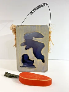 Spring Basket Wood Square w Rabbit & Chick Cut Outs Cottontale Collection 7 Inch - Picture 1 of 9