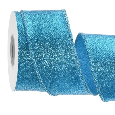 1.6 Inch Glitter Wired Ribbon, Blue Sparkly Iridescent Ribbon 5 Yard Foto 1 de 4