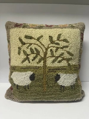Park Design Willow & Sheep Hooked 18" Pillow Cover READ needs zipper Repair - Image 1 of 4