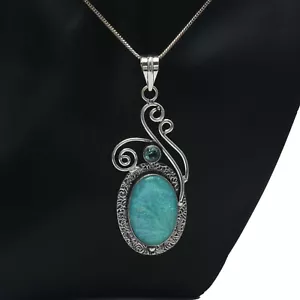Acqua Apatite, Tripletta Opale Gemma 925 Argento Sterling Mano Ciondolo 7.1cm - Foto 1 di 6