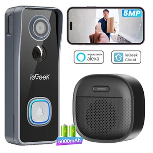ieGeek 5MP Doorbell Camera Wireless Video Doorbell with Chime 2-Way Audio, Alexa - Picture 1 of 10