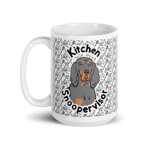 Black Tan Coonhound Dog Kitchen Snoopervisor Mug 15 oz Funny Pet Portrait Cup - Picture 1 of 24
