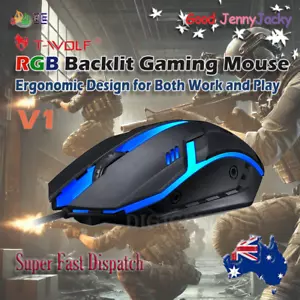 Brand New T-Wolf Optical Game Mouse USB 1200 DPI Corded Gaming LED Lighting Mice - Picture 1 of 4