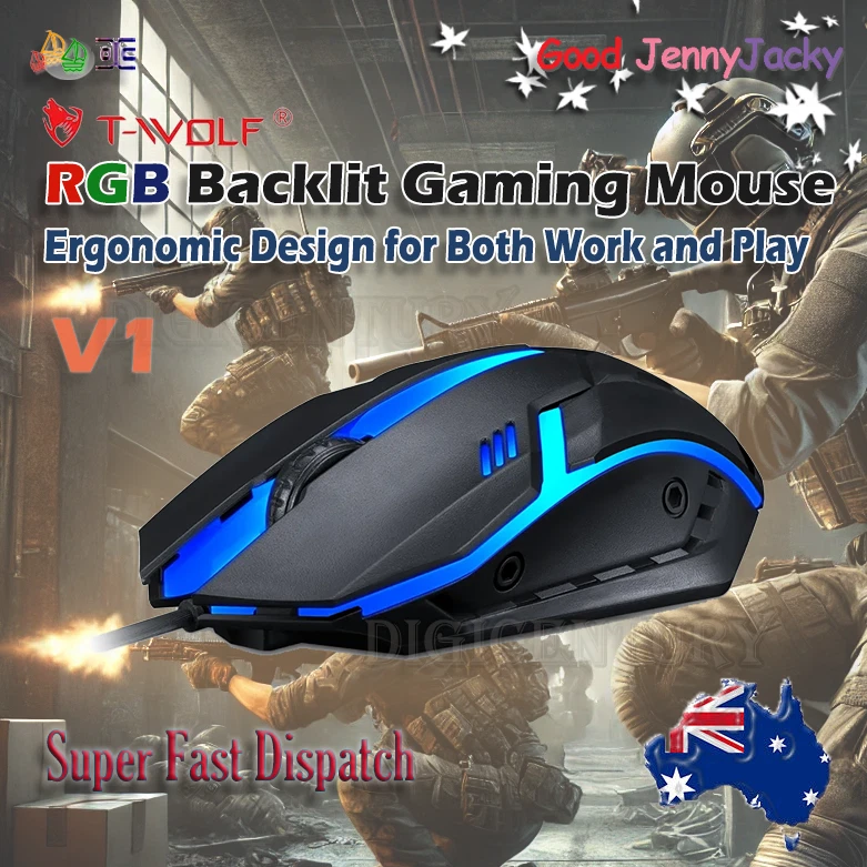 Brand New T-Wolf Optical Game Mouse USB 1200 DPI Corded Gaming LED Lighting Mice - Image 1 of 4