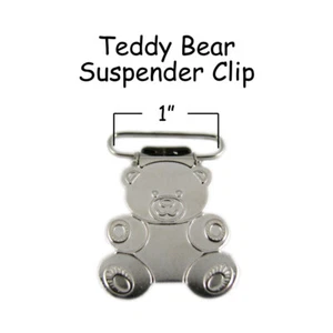 10 Suspender Paci Pacifier Holder Mitten Clips - Teddy Bear 1" w/ Inserts - Picture 1 of 3