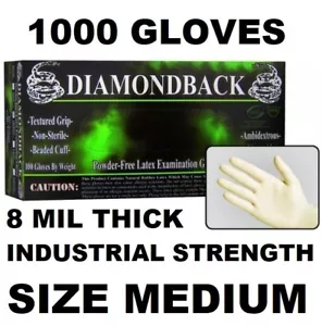 DIAMOND BACK Latex Exam Gloves, Textured Grip, 8 mil, Case of 1000, Size MEDIUM - Picture 1 of 2